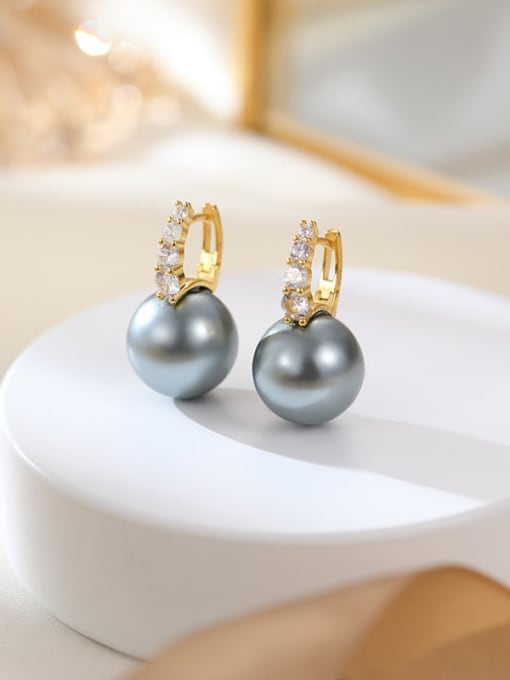 ES2579 [Grey Gold] 925 Sterling Silver Imitation Pearl Geometric Minimalist Huggie Earring